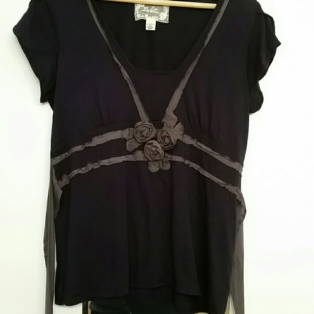 Anthro Eggplant top with sweet roses by Deletta